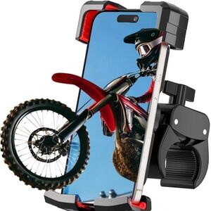 Bike Phone Holder, Clip-n-Lock Motorcycle Handlebar Mount Clamp, Scooter